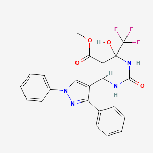 molecular formula C23H21F3N4O4 B3992940 ethyl 6-(1,3-diphenyl-1H-pyrazol-4-yl)-4-hydroxy-2-oxo-4-(trifluoromethyl)hexahydropyrimidine-5-carboxylate 