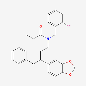 molecular formula C27H28FNO3 B3993145 N-[3-(2H-1,3-BENZODIOXOL-5-YL)-4-PHENYLBUTYL]-N-[(2-FLUOROPHENYL)METHYL]PROPANAMIDE 
