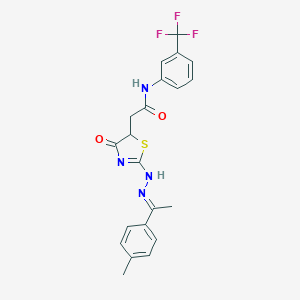 molecular formula C21H19F3N4O2S B399335 2-[2-[(2E)-2-[1-(4-methylphenyl)ethylidene]hydrazinyl]-4-oxo-1,3-thiazol-5-yl]-N-[3-(trifluoromethyl)phenyl]acetamide 
