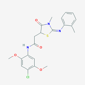 molecular formula C21H22ClN3O4S B399343 N-(4-chloro-2,5-dimethoxyphenyl)-2-{3-methyl-2-[(2-methylphenyl)imino]-4-oxo-1,3-thiazolidin-5-yl}acetamide 