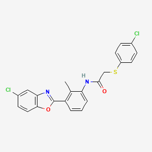 molecular formula C22H16Cl2N2O2S B3993492 N-[3-(5-chloro-1,3-benzoxazol-2-yl)-2-methylphenyl]-2-[(4-chlorophenyl)thio]acetamide 
