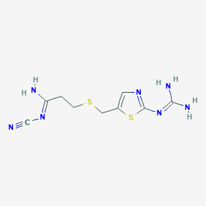 molecular formula C9H13N7S2 B039936 N-Cyano-3-((2-guanidino-5-thiazolyl)methylthio)propionamidine CAS No. 120399-38-4