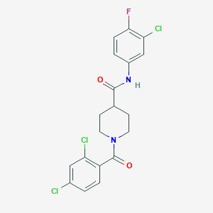 molecular formula C19H16Cl3FN2O2 B3993782 N-(3-chloro-4-fluorophenyl)-1-(2,4-dichlorobenzoyl)piperidine-4-carboxamide 