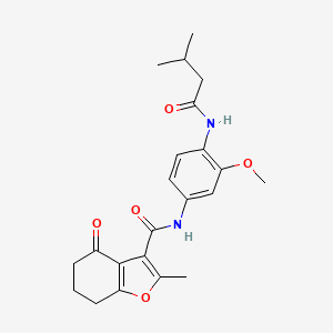 molecular formula C22H26N2O5 B3993980 N-{3-methoxy-4-[(3-methylbutanoyl)amino]phenyl}-2-methyl-4-oxo-4,5,6,7-tetrahydro-1-benzofuran-3-carboxamide 