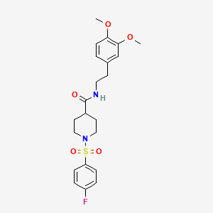molecular formula C22H27FN2O5S B3994178 N-[2-(3,4-Dimethoxyphenyl)ethyl]-1-(4-fluorobenzenesulfonyl)piperidine-4-carboxamide 