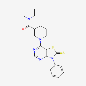 molecular formula C21H25N5OS2 B3994279 N,N-diethyl-1-(3-phenyl-2-thioxo-2,3-dihydro[1,3]thiazolo[4,5-d]pyrimidin-7-yl)-3-piperidinecarboxamide 