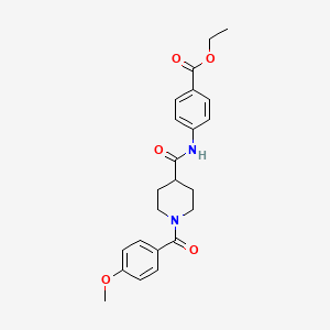 molecular formula C23H26N2O5 B3994537 Ethyl 4-[1-(4-methoxybenzoyl)piperidine-4-amido]benzoate 