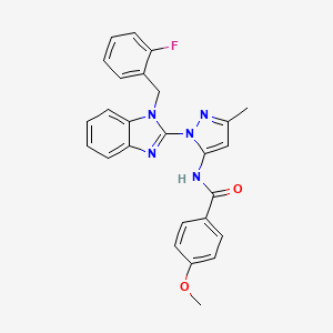 molecular formula C26H22FN5O2 B3994564 N-[2-[1-[(2-fluorophenyl)methyl]benzimidazol-2-yl]-5-methylpyrazol-3-yl]-4-methoxybenzamide 