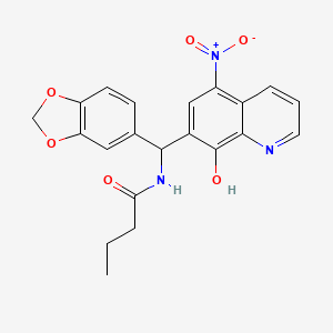 molecular formula C21H19N3O6 B3994848 N-[1,3-benzodioxol-5-yl-(8-hydroxy-5-nitroquinolin-7-yl)methyl]butanamide 
