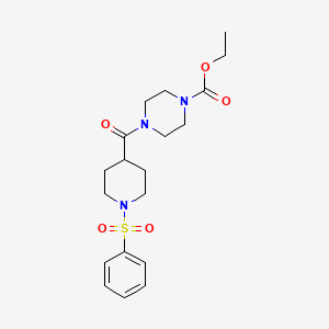 molecular formula C19H27N3O5S B3994993 ethyl 4-{[1-(phenylsulfonyl)-4-piperidinyl]carbonyl}-1-piperazinecarboxylate 