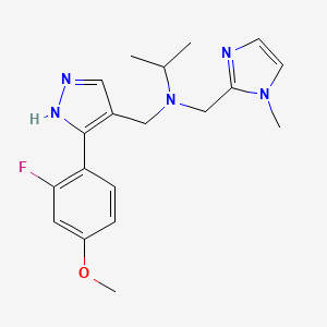 molecular formula C19H24FN5O B3995379 N-{[3-(2-fluoro-4-methoxyphenyl)-1H-pyrazol-4-yl]methyl}-N-[(1-methyl-1H-imidazol-2-yl)methyl]-2-propanamine 