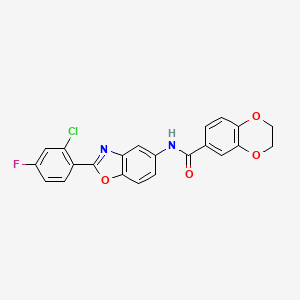 molecular formula C22H14ClFN2O4 B3995388 N-[2-(2-chloro-4-fluorophenyl)-1,3-benzoxazol-5-yl]-2,3-dihydro-1,4-benzodioxine-6-carboxamide 
