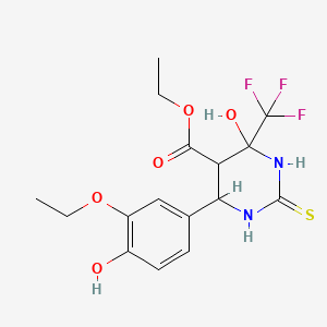 molecular formula C16H19F3N2O5S B3996229 Ethyl 6-(3-ethoxy-4-hydroxyphenyl)-4-hydroxy-2-thioxo-4-(trifluoromethyl)hexahydropyrimidine-5-carboxylate 
