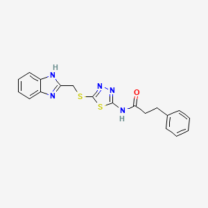 molecular formula C19H17N5OS2 B3996332 N-[5-(1H-benzimidazol-2-ylmethylsulfanyl)-1,3,4-thiadiazol-2-yl]-3-phenylpropanamide 