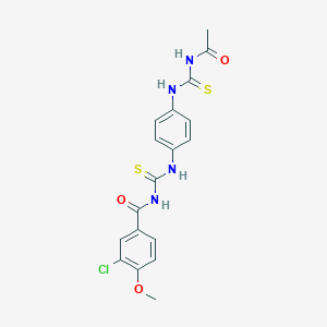 molecular formula C18H17ClN4O3S2 B399675 N-acetyl-N'-[4-({[(3-chloro-4-methoxybenzoyl)amino]carbothioyl}amino)phenyl]thiourea CAS No. 640246-83-9