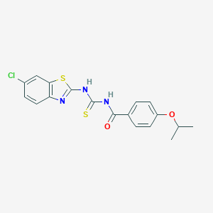 molecular formula C18H16ClN3O2S2 B399689 N-(6-chloro-1,3-benzothiazol-2-yl)-N'-(4-isopropoxybenzoyl)thiourea 