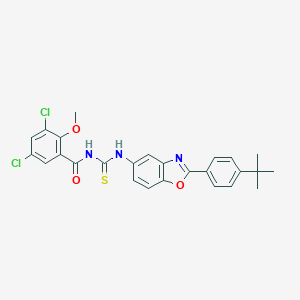 molecular formula C26H23Cl2N3O3S B399702 N-[[2-(4-tert-butylphenyl)-1,3-benzoxazol-5-yl]carbamothioyl]-3,5-dichloro-2-methoxybenzamide 