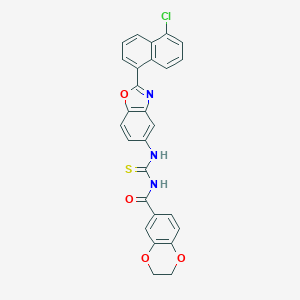 molecular formula C27H18ClN3O4S B399703 N-[[2-(5-chloronaphthalen-1-yl)-1,3-benzoxazol-5-yl]carbamothioyl]-2,3-dihydro-1,4-benzodioxine-6-carboxamide 