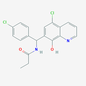 molecular formula C19H16Cl2N2O2 B3997221 N-[(5-chloro-8-hydroxy-7-quinolinyl)(4-chlorophenyl)methyl]propanamide 