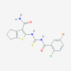 molecular formula C16H13BrClN3O2S2 B399736 2-({[(5-bromo-2-chlorobenzoyl)amino]carbothioyl}amino)-5,6-dihydro-4H-cyclopenta[b]thiophene-3-carboxamide 