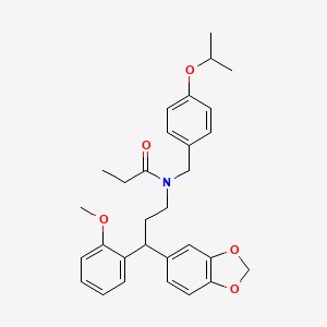 molecular formula C30H35NO5 B3997376 N-[3-(2H-1,3-BENZODIOXOL-5-YL)-3-(2-METHOXYPHENYL)PROPYL]-N-{[4-(PROPAN-2-YLOXY)PHENYL]METHYL}PROPANAMIDE 