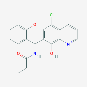 molecular formula C20H19ClN2O3 B3997458 N-[(5-chloro-8-hydroxy-7-quinolinyl)(2-methoxyphenyl)methyl]propanamide 