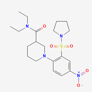 molecular formula C20H30N4O5S B3997856 NN-Diethyl-1-[4-nitro-2-(pyrrolidine-1-sulfonyl)phenyl]piperidine-3-carboxamide 
