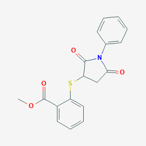 molecular formula C18H15NO4S B399863 Methyl2-[(2,5-dioxo-1-phenyl-3-pyrrolidinyl)thio]benzoate 