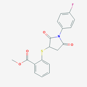 molecular formula C18H14FNO4S B399870 Methyl2-{[1-(4-fluorophenyl)-2,5-dioxo-3-pyrrolidinyl]thio}benzoate 