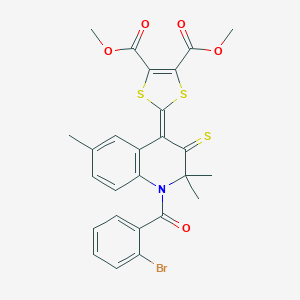 molecular formula C26H22BrNO5S3 B399967 DIMETHYL 2-[1-(2-BROMOBENZOYL)-2,2,6-TRIMETHYL-3-THIOXO-2,3-DIHYDRO-4(1H)-QUINOLINYLIDEN]-1,3-DITHIOLE-4,5-DICARBOXYLATE 