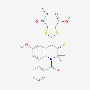 molecular formula C26H23NO6S3 B399975 Dimethyl 2-(1-benzoyl-6-methoxy-2,2-dimethyl-3-sulfanylidenequinolin-4-ylidene)-1,3-dithiole-4,5-dicarboxylate CAS No. 298190-24-6