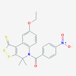 molecular formula C21H18N2O4S3 B399976 8-ETHOXY-4,4-DIMETHYL-5-(4-NITROBENZOYL)-1H,4H,5H-[1,2]DITHIOLO[3,4-C]QUINOLINE-1-THIONE 