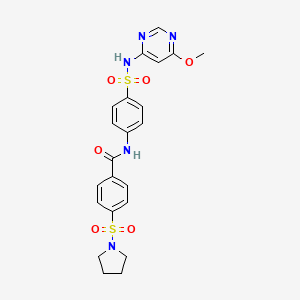 molecular formula C22H23N5O6S2 B4000278 N-(4-{[(6-methoxy-4-pyrimidinyl)amino]sulfonyl}phenyl)-4-(1-pyrrolidinylsulfonyl)benzamide 