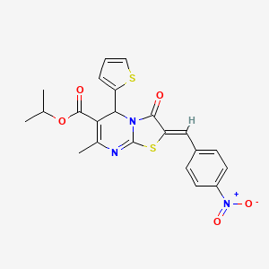 molecular formula C22H19N3O5S2 B4000308 propan-2-yl (2Z)-7-methyl-2-[(4-nitrophenyl)methylidene]-3-oxo-5-thiophen-2-yl-5H-[1,3]thiazolo[3,2-a]pyrimidine-6-carboxylate 
