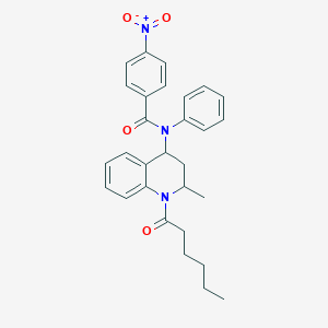 molecular formula C29H31N3O4 B400343 N-(1-hexanoyl-2-methyl-1,2,3,4-tetrahydroquinolin-4-yl)-4-nitro-N-phenylbenzamide CAS No. 300730-80-7
