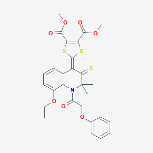 molecular formula C28H27NO7S3 B400346 DIMETHYL 2-[8-ETHOXY-2,2-DIMETHYL-1-(2-PHENOXYACETYL)-3-THIOXO-2,3-DIHYDRO-4(1H)-QUINOLINYLIDEN]-1,3-DITHIOLE-4,5-DICARBOXYLATE 