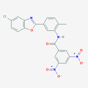 molecular formula C21H13ClN4O6 B400364 N-[5-(5-chloro-1,3-benzoxazol-2-yl)-2-methylphenyl]-3,5-bisnitrobenzamide 