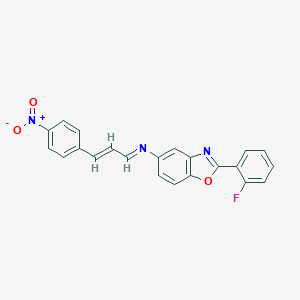 2-(2-Fluorophenyl)-5-[(3-{4-nitrophenyl}-2-propenylidene)amino]-1,3-benzoxazole