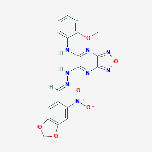 molecular formula C19H14N8O6 B400417 N-(2-methoxyphenyl)-6-{(2E)-2-[(6-nitro-1,3-benzodioxol-5-yl)methylidene]hydrazinyl}[1,2,5]oxadiazolo[3,4-b]pyrazin-5-amine 