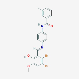 molecular formula C22H18Br2N2O3 B400475 N-{4-[(2,3-dibromo-6-hydroxy-5-methoxybenzylidene)amino]phenyl}-3-methylbenzamide 
