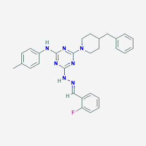 2-Fluorobenzaldehyde [4-(4-benzylpiperidin-1-yl)-6-(4-toluidino)-1,3,5-triazin-2-yl]hydrazone