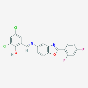 molecular formula C20H10Cl2F2N2O2 B400518 2,4-Dichloro-6-({[2-(2,4-difluorophenyl)-1,3-benzoxazol-5-yl]imino}methyl)phenol 