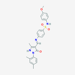 molecular formula C26H26N4O4S B400526 4-({(E)-[1-(2,4-dimethylphenyl)-3-methyl-5-oxo-1,5-dihydro-4H-pyrazol-4-ylidene]methyl}amino)-N-(4-methoxyphenyl)benzenesulfonamide 