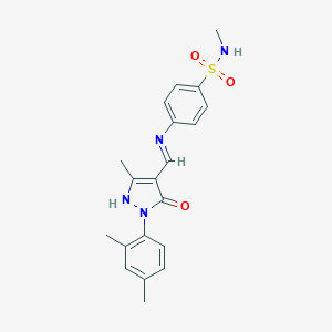 molecular formula C20H22N4O3S B400529 4-({[1-(2,4-dimethylphenyl)-3-methyl-5-oxo-1,5-dihydro-4H-pyrazol-4-ylidene]methyl}amino)-N-methylbenzenesulfonamide 