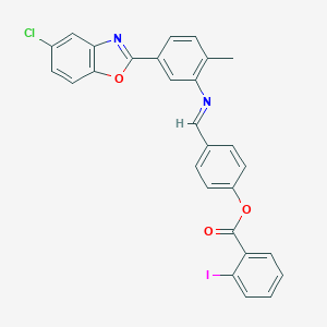 molecular formula C28H18ClIN2O3 B400535 4-({[5-(5-Chloro-1,3-benzoxazol-2-yl)-2-methylphenyl]imino}methyl)phenyl 2-iodobenzoate 