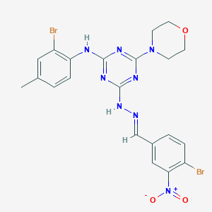 molecular formula C21H20Br2N8O3 B400541 4-Bromo-3-nitrobenzaldehyde [4-(2-bromo-4-methylanilino)-6-morpholin-4-yl-1,3,5-triazin-2-yl]hydrazone 