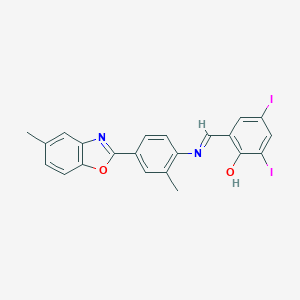 molecular formula C22H16I2N2O2 B400546 2,4-Diiodo-6-({[2-methyl-4-(5-methyl-1,3-benzoxazol-2-yl)phenyl]imino}methyl)phenol 