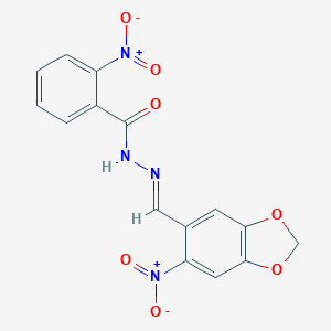 molecular formula C15H10N4O7 B400560 2-nitro-N'-({6-nitro-1,3-benzodioxol-5-yl}methylene)benzohydrazide 