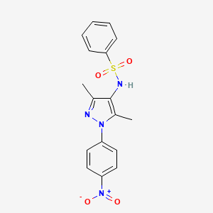 molecular formula C17H16N4O4S B4006906 N-[3,5-dimethyl-1-(4-nitrophenyl)pyrazol-4-yl]benzenesulfonamide 