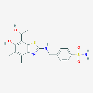 molecular formula C18H21N3O4S2 B040070 BENZENESULFONAMIDE, 4-[[[6-HYDROXY-7-(1-HYDROXYETHYL)-4,5-DIMETHYL-2-BENZOTHIAZOLYL]AMINO]METHYL]- CAS No. 120164-58-1
